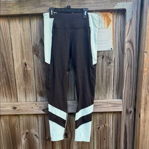 Black Athletic Leggings with light blue mesh Panels